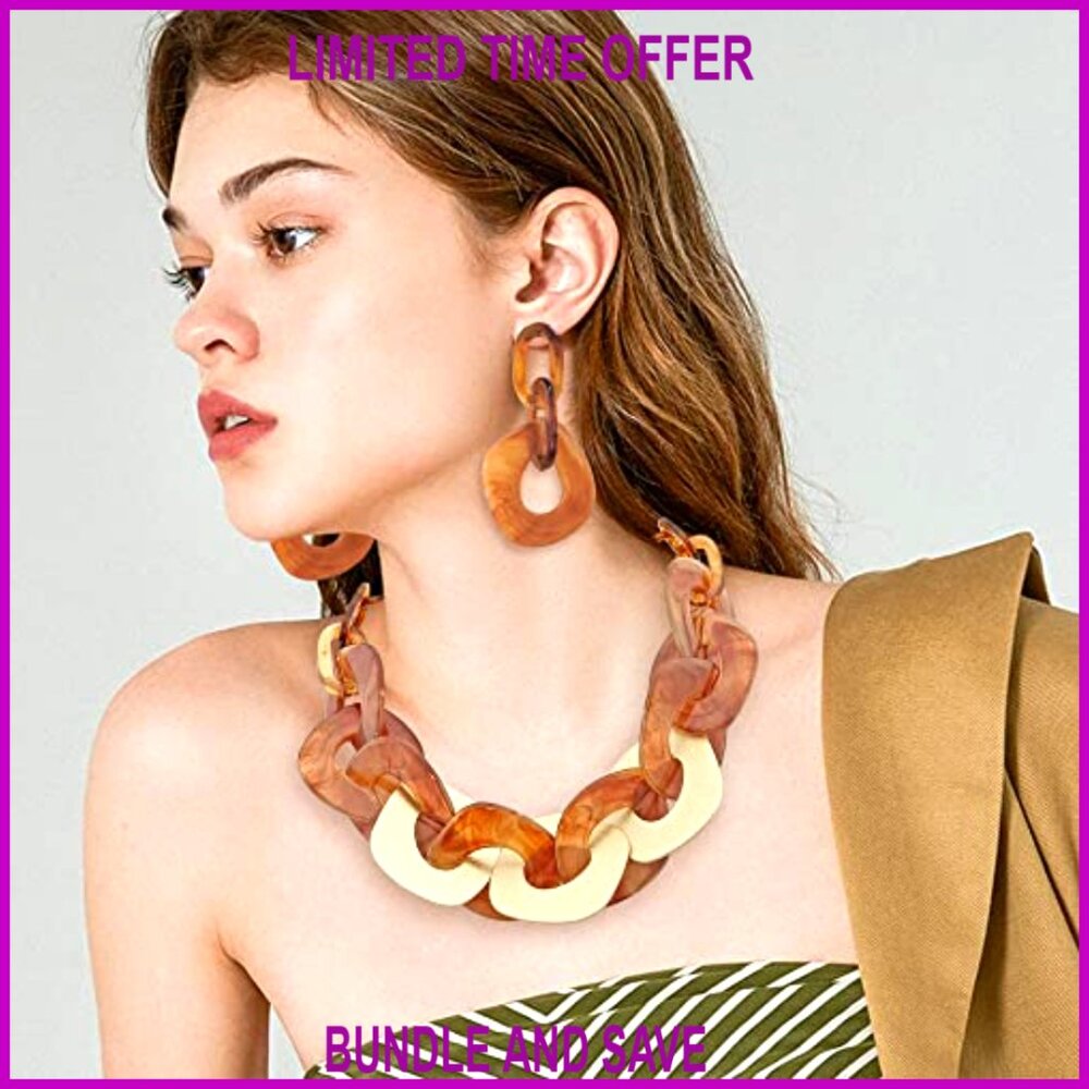 Chunky Statement Necklace Adjustable Length Acryl… - image 3